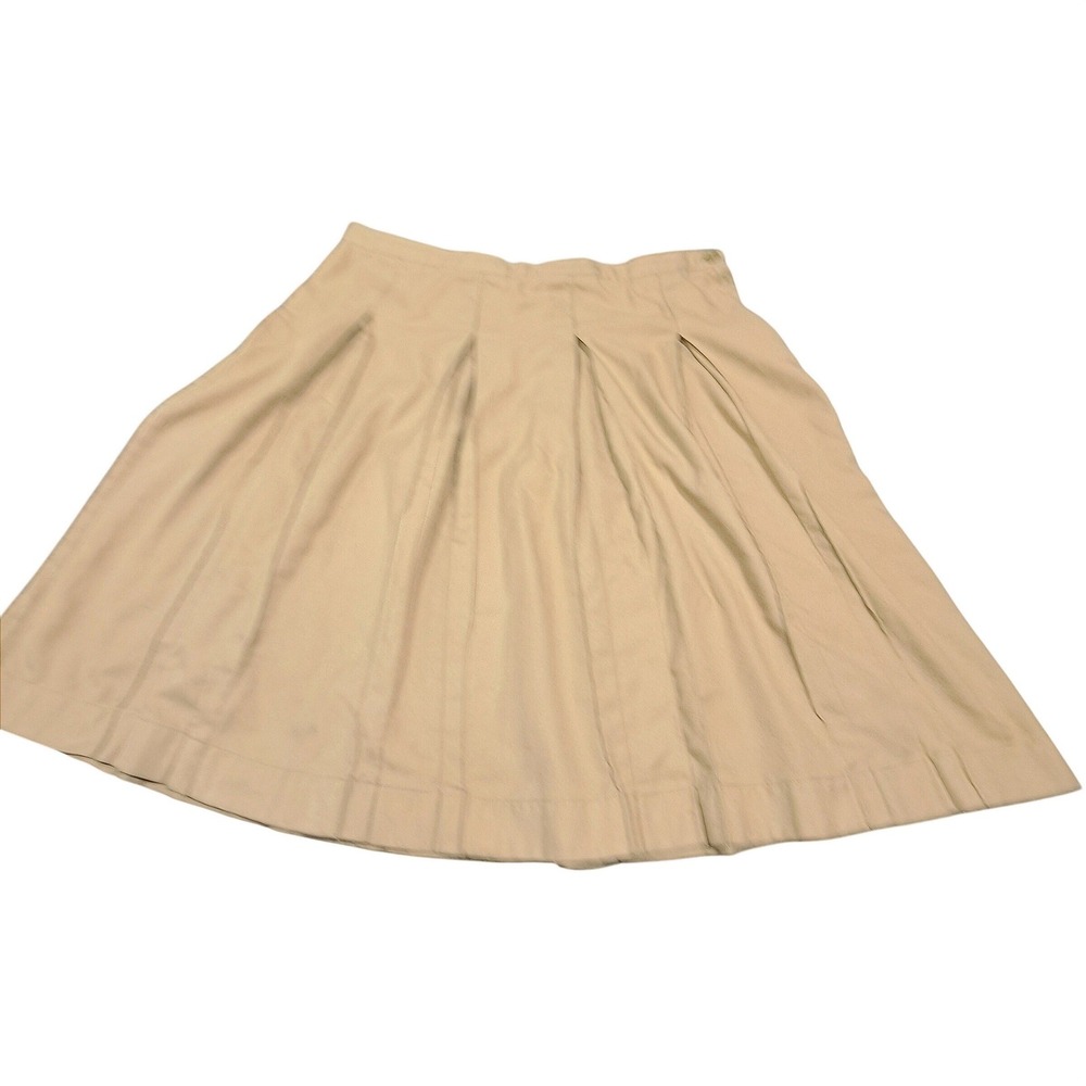 Lands End Khaki Tan Pleated A-Line Skirt Womens Size 10 Casual Career Twill